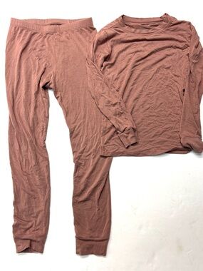 Plain Jane Bamboo Cozy Two-Piece Thermal Pajamas Set in Dusty Rose Pink